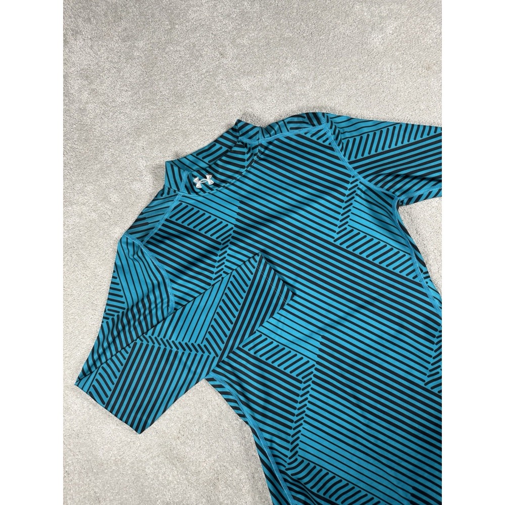 Under Armour Shirt ColdGear Mock neck M Fitted Long Sleeve Compression Blue Geo